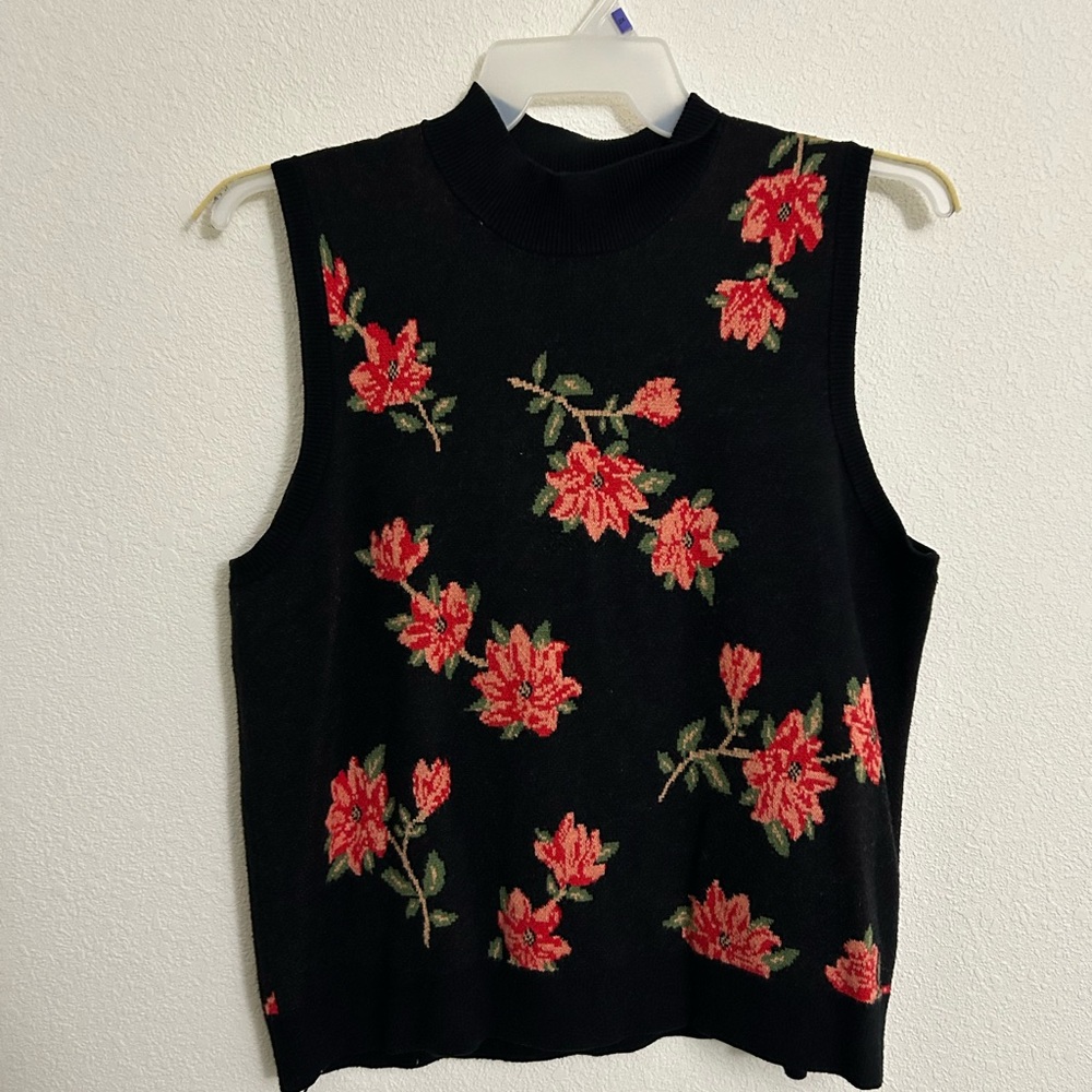 Draper James Black Tank Top with Red Floral Design